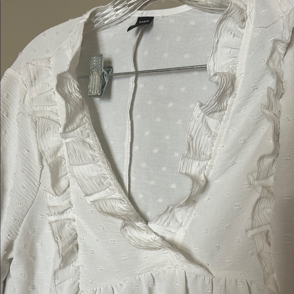 White Ruffled Women's Top - Picture 3 of 6